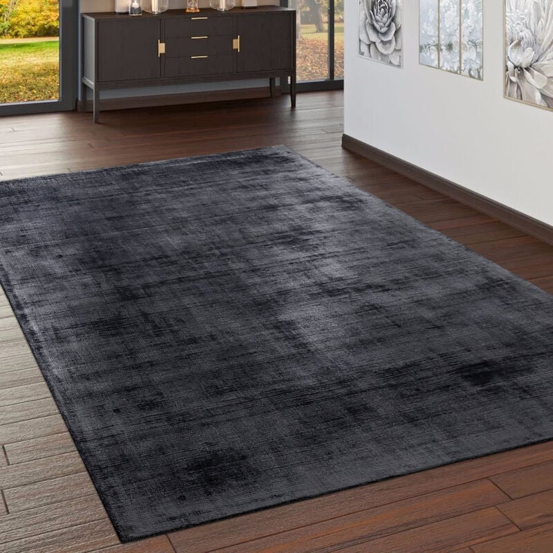 Tapis Fait Main Haut De Gamme 100 % Viscose Vintage Aspect Chiné Anthracite 120x170 cm - Paco Home
