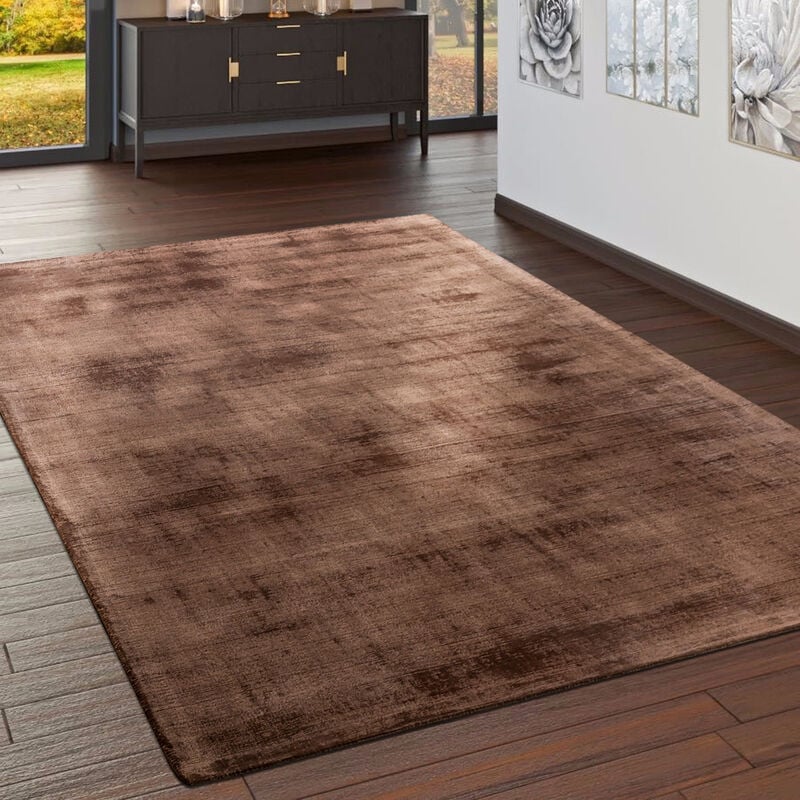 Tapis Fait Main Haut De Gamme 100 % Viscose Vintage Aspect Chiné En Brun 80x150 cm - Paco Home