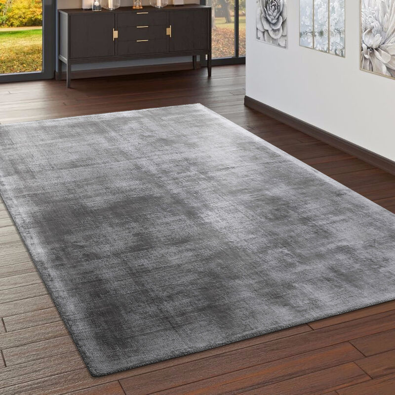 Tapis Fait Main Haut De Gamme 100 % Viscose Vintage Aspect Chiné En Gris 80x150 cm - Paco Home