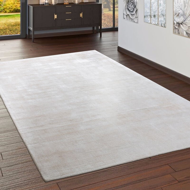 Tapis Fait Main Haut De Gamme100 % Viscose Vintage Voyant Chiné En Crème 80x150 cm - Paco Home