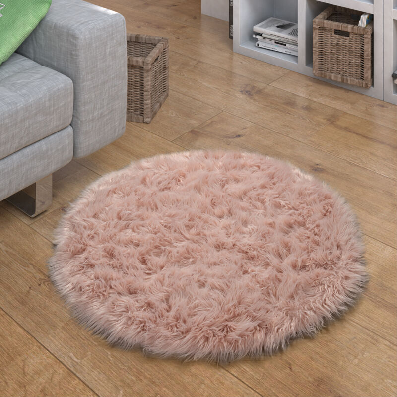 Paco Home - Tapis Fausse Fourrure Coussin Cœur Rond Différentes Formes, Rose 90 cm rond