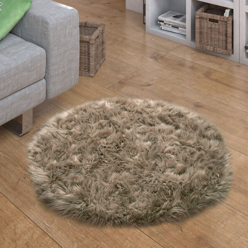 Paco Home - Tapis Fausse Fourrure Coussin Cœur Rond Différentes Formes, Beige 90 cm rond