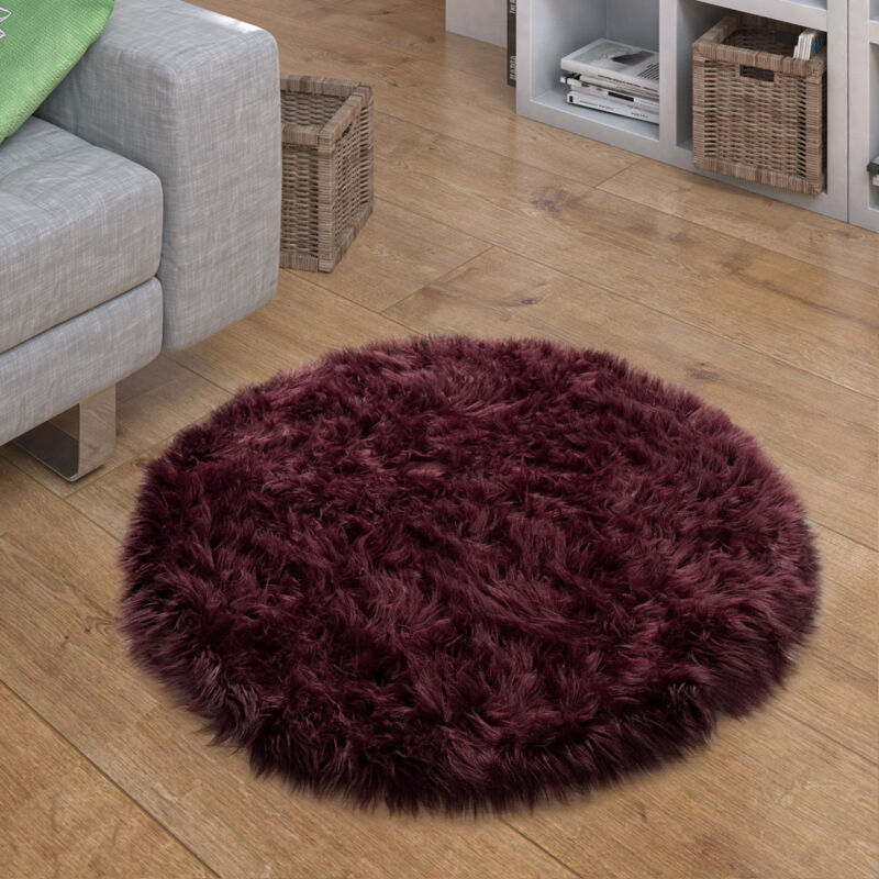 Paco Home Tapis Fausse Fourrure Coussin Cœur Rond Différentes Formes, Violet 60 cm rond
