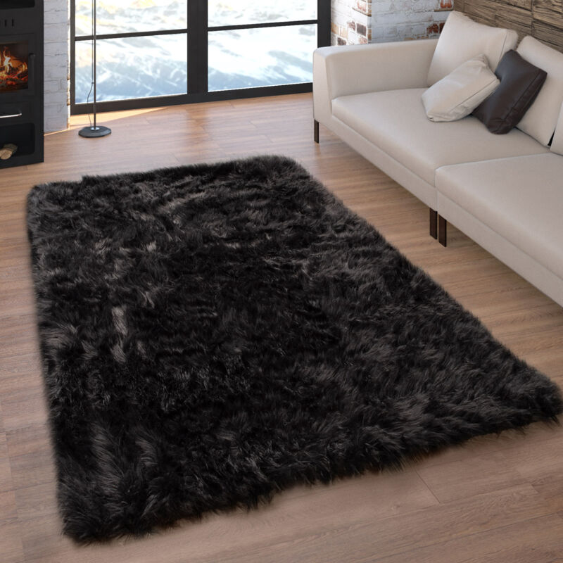 Tapis De Salon Fausse Fourrure Imitation Shaggy Coussins De Sol Forme Cœur Rond 40x60 cm, Noir - Paco Home