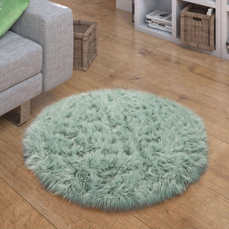 Tapis De Salon Fausse Fourrure Imitation Shaggy Coussins De Sol Forme Cœur Rond 90 cm rond, Vert Menthe - Paco Home