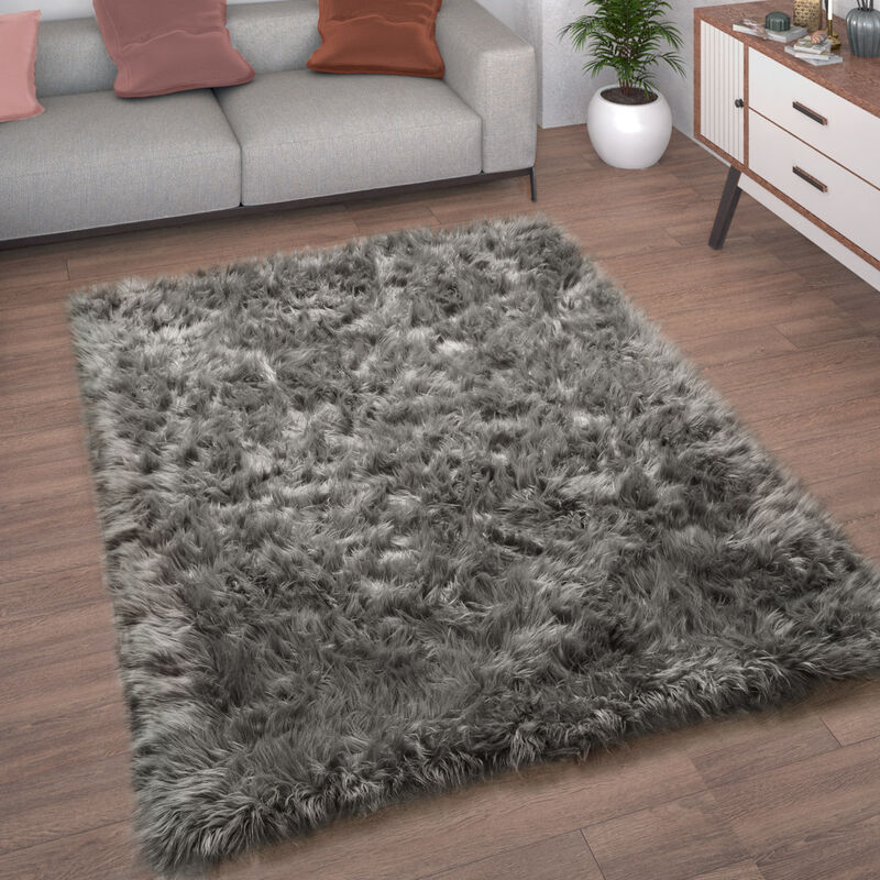 Paco Home - Tapis De Salon Fausse Fourrure Imitation Shaggy Coussins De Sol Forme Cœur Rond 60x100 cm, Anthracite