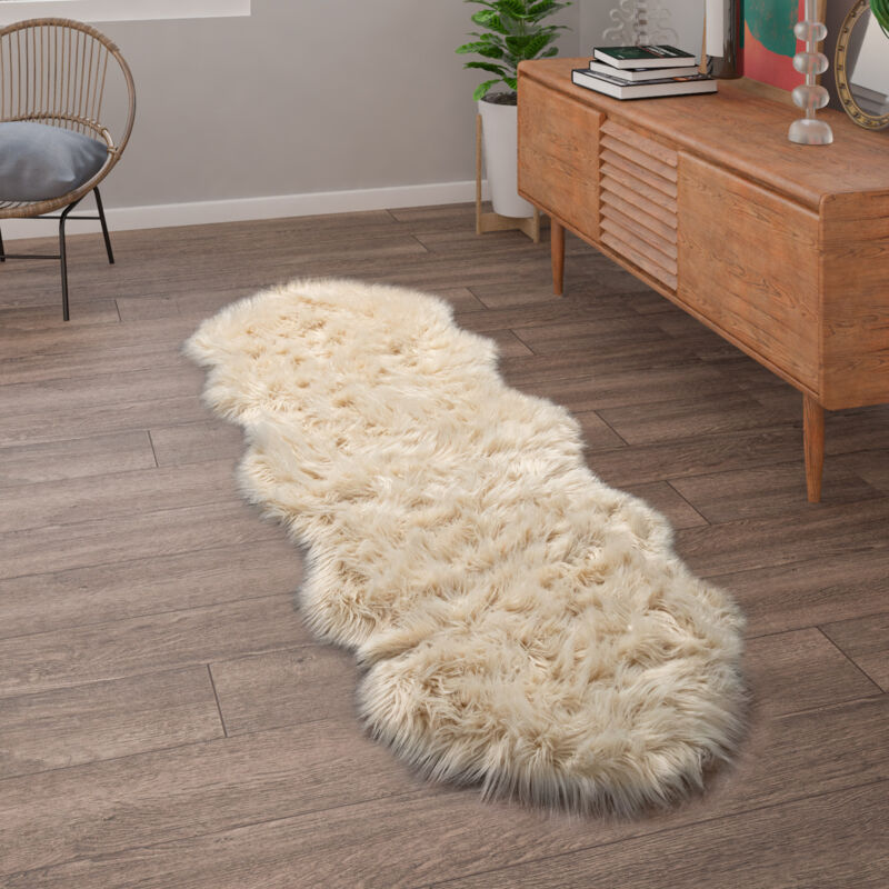Tapis De Salon Fausse Fourrure Imitation Shaggy Coussins De Sol Forme Cœur Rond Crème, 80x120 cm forme de fourrure - Paco Home