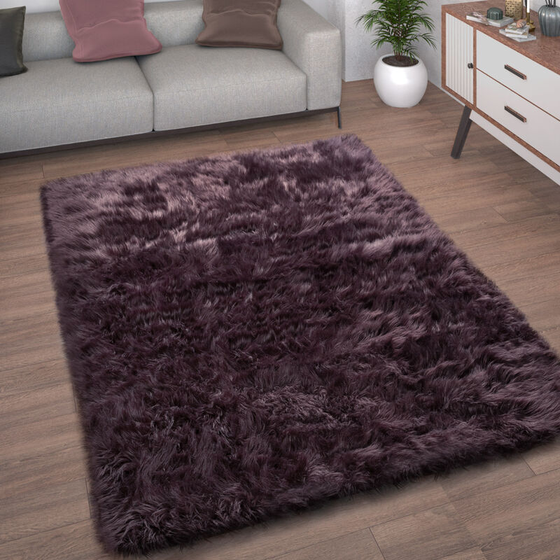 Paco Home Tapis De Salon Fausse Fourrure Imitation Shaggy Coussins De Sol Forme Cœur Rond 60x100 cm, Pourpre