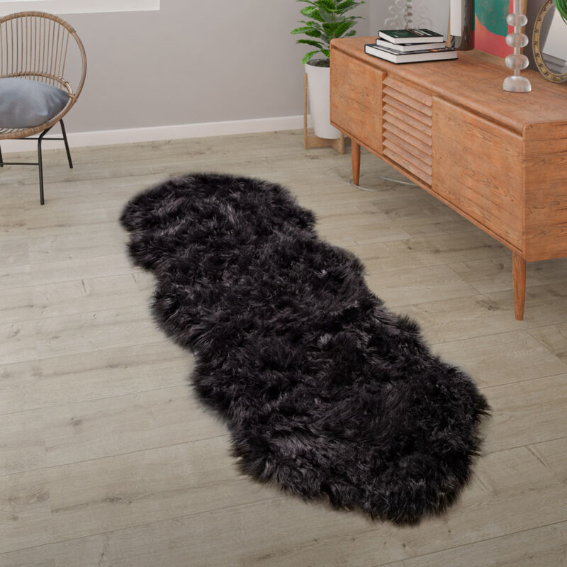 Paco Home - Tapis De Salon Fausse Fourrure Imitation Shaggy Coussins De Sol Forme Cœur Rond Noir, 80x120 cm forme de fourrure