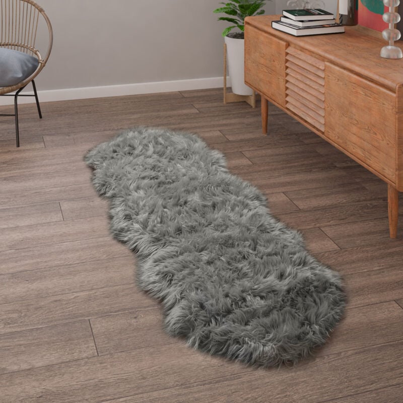 Paco Home - Tapis De Salon Fausse Fourrure Imitation Shaggy Coussins De Sol Forme Cœur Rond Anthracite, 80x120 cm forme de fourrure