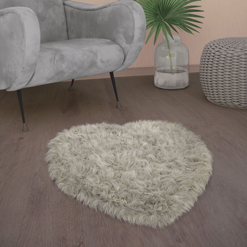 Paco Home - Tapis De Salon Fausse Fourrure Imitation Shaggy Coussins De Sol Forme Cœur Rond Gris, 80x75 cm Forme de coeur