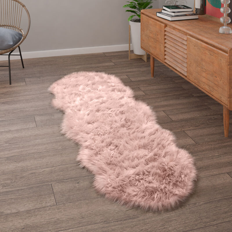 Paco Home - Tapis De Salon Fausse Fourrure Imitation Shaggy Coussins De Sol Forme Cœur Rond Rose, 55x160 cm forme de fourrure
