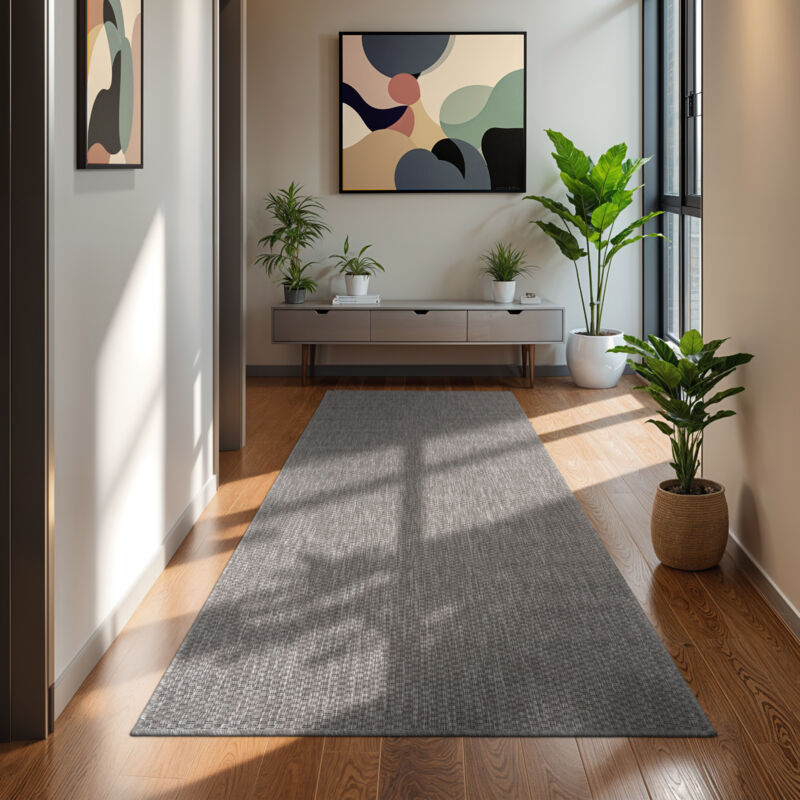 Paco Home - Tapis Intérieur Et Extérieur Balcon Terrasse Tapis Cuisine Monochrome Moucheté 80x250 cm, Gris