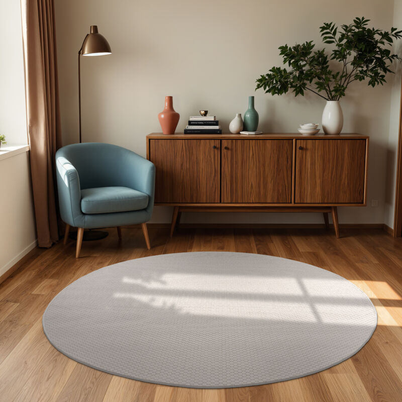 Paco Home - Tapis Intérieur Et Extérieur Balcon Terrasse Tapis Cuisine Monochrome Moucheté 120 cm rond, Ivoire