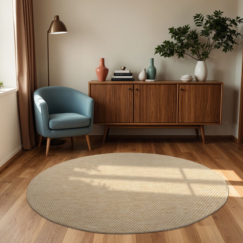 Paco Home - Tapis Intérieur Et Extérieur Balcon Terrasse Tapis Cuisine Monochrome Moucheté 120 cm rond, Naturelle