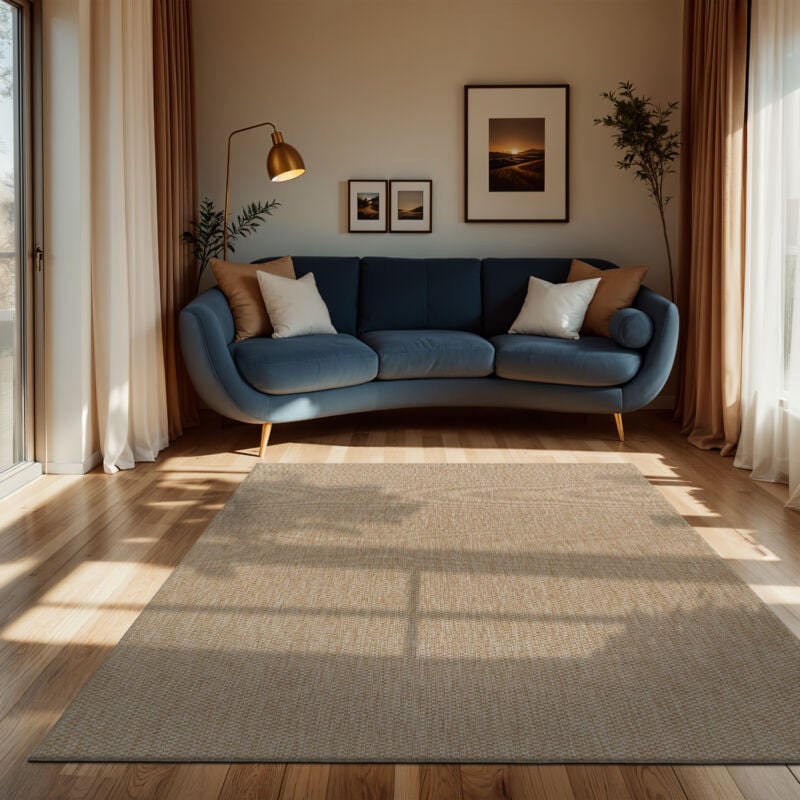 Paco Home - Tapis Intérieur Et Extérieur Balcon Terrasse Tapis Cuisine Monochrome Moucheté 140x200 cm, Naturelle