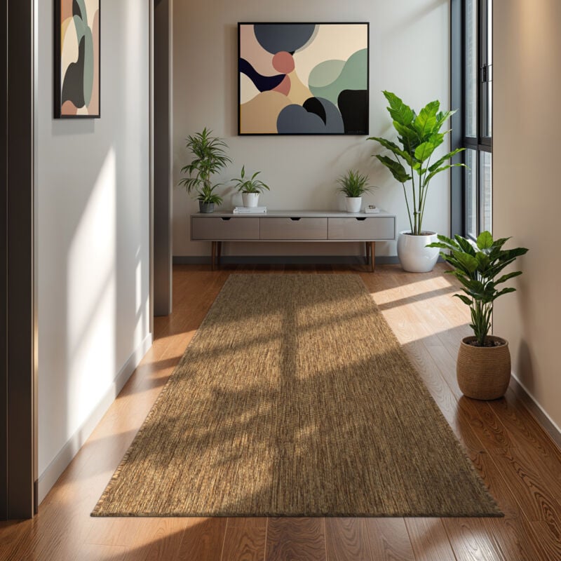 Paco Home - Tapis Intérieur Et Extérieur Balcon Terrasse Tapis Cuisine Monochrome Moucheté 80x250 cm, Café