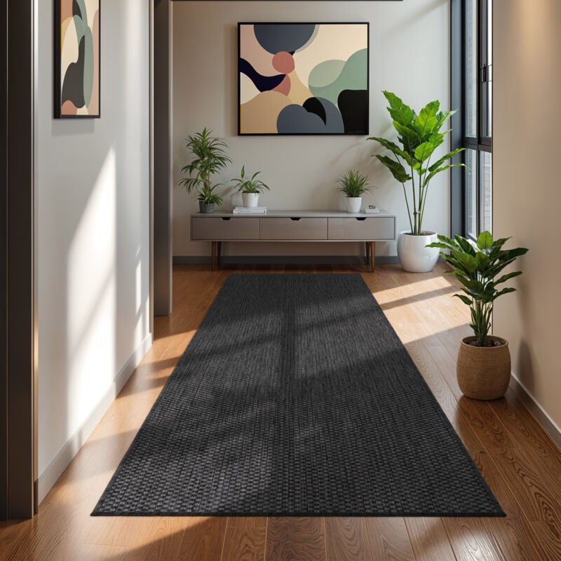 Paco Home - Tapis Intérieur Et Extérieur Balcon Terrasse Tapis Cuisine Monochrome Moucheté 80x150 cm, Anthracite