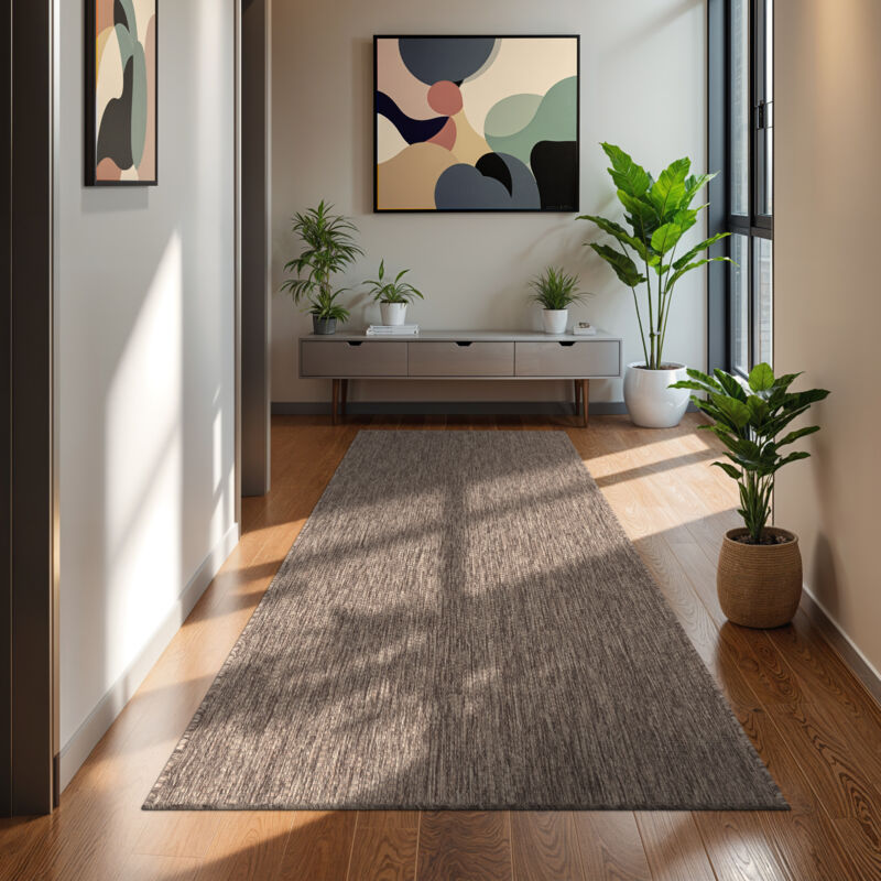 Paco Home - Tapis Intérieur Et Extérieur Balcon Terrasse Tapis Cuisine Monochrome Moucheté 80x250 cm, Taupe