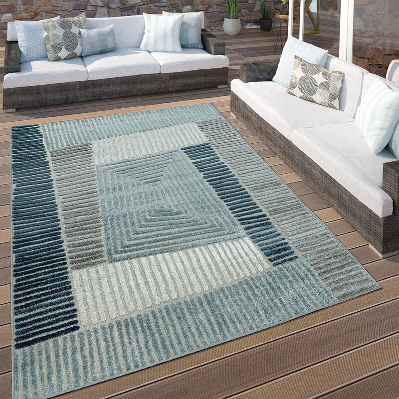 Paco Home - Tapis Intérieur Et Extérieur Géométrique Turquoise Gris 60x100 cm