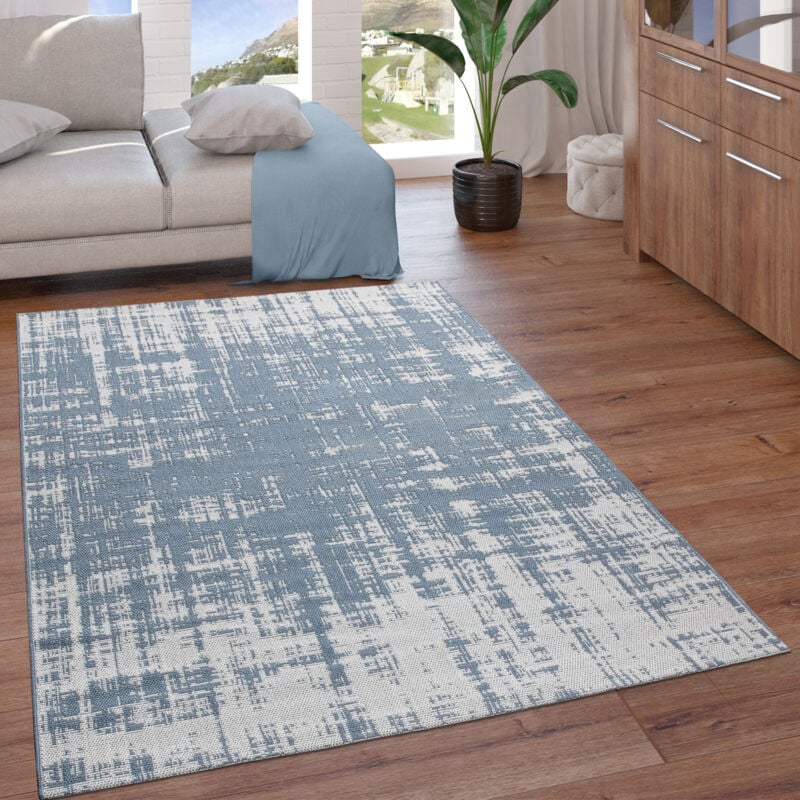 Paco Home - Tapis Intérieur & Extérieur Balcon Cuisine Vintage Motif Abstrait Blanc Bleu 120x160 cm