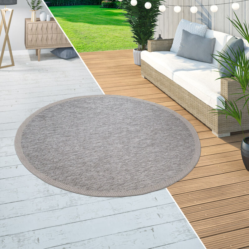 Paco Home - Tapis Intérieur Extérieur Balcon Terrasse Cuisine Bordures Design Moderne Beige 160 cm rond