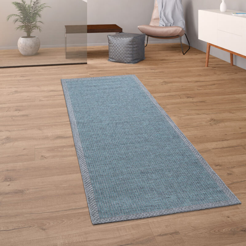 Paco Home - Tapis Intérieur & Extérieur Balcon Terrasse Cuisine Bordures Design Turquoise 160 cm rond