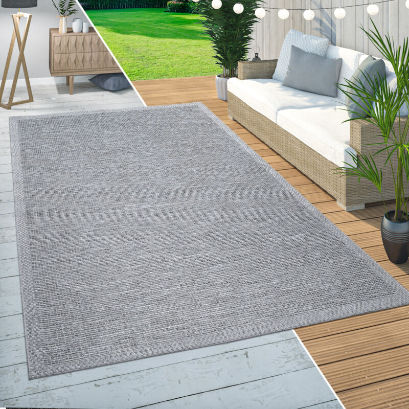 Paco Home - Tapis Intérieur & Extérieur Balcon Terrasse Cuisine Design Bordures Moderne Gris 160 cm rond