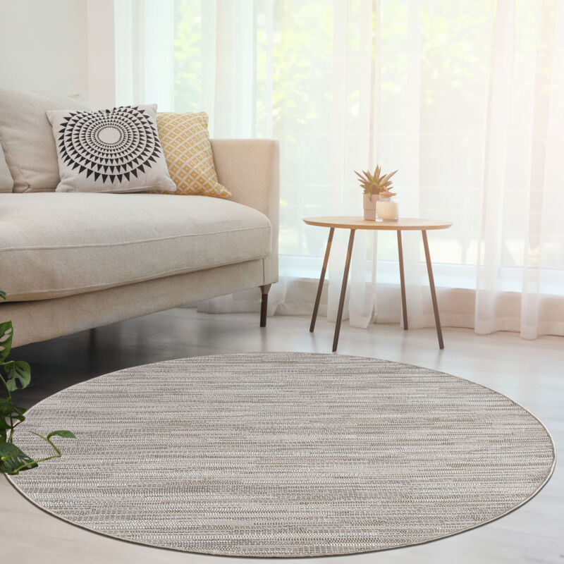 Paco Home - Tapis Intérieur & Extérieur Balcon Terrasse Cuisine Motif Ethnique Boho Moderne 200 cm rond, Beige 6
