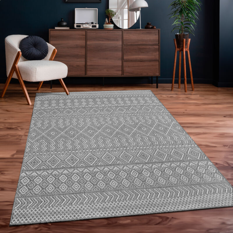 Paco Home - Tapis Intérieur & Extérieur Balcon Terrasse Cuisine Motif Ethnique Boho Moderne 80x250 cm, Gris 3