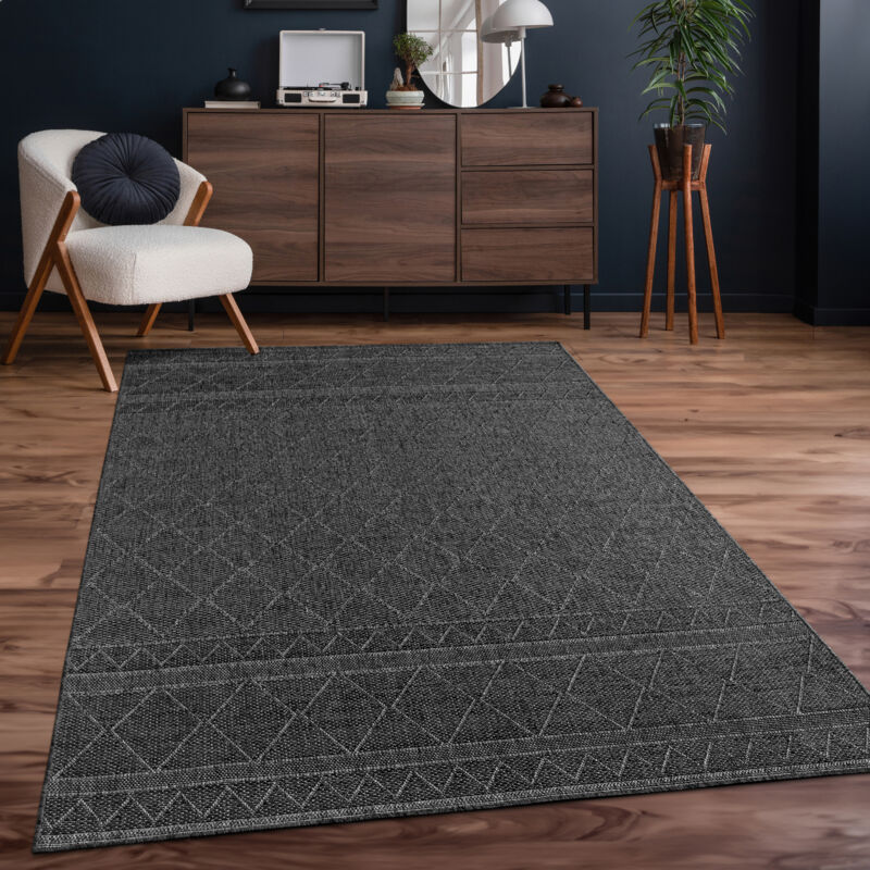 Paco Home - Tapis Intérieur & Extérieur Balcon Terrasse Cuisine Motif Ethnique Boho Moderne 120x160 cm, Anthracite 2