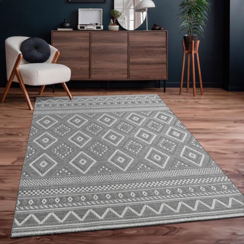 Paco Home - Tapis Intérieur & Extérieur Balcon Terrasse Cuisine Motif Ethnique Boho Moderne 120x160 cm, Gris 2