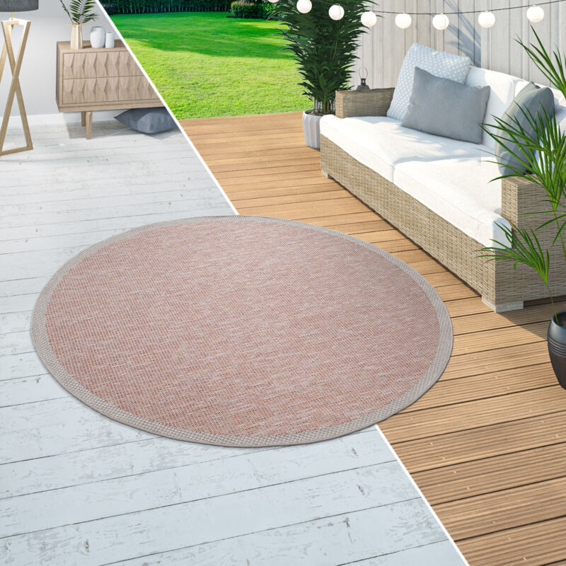 Paco Home - Tapis Intérieur & Extérieur Balcon Terrasse Tapis Cuisine Bordures Design Orange 200 cm rond