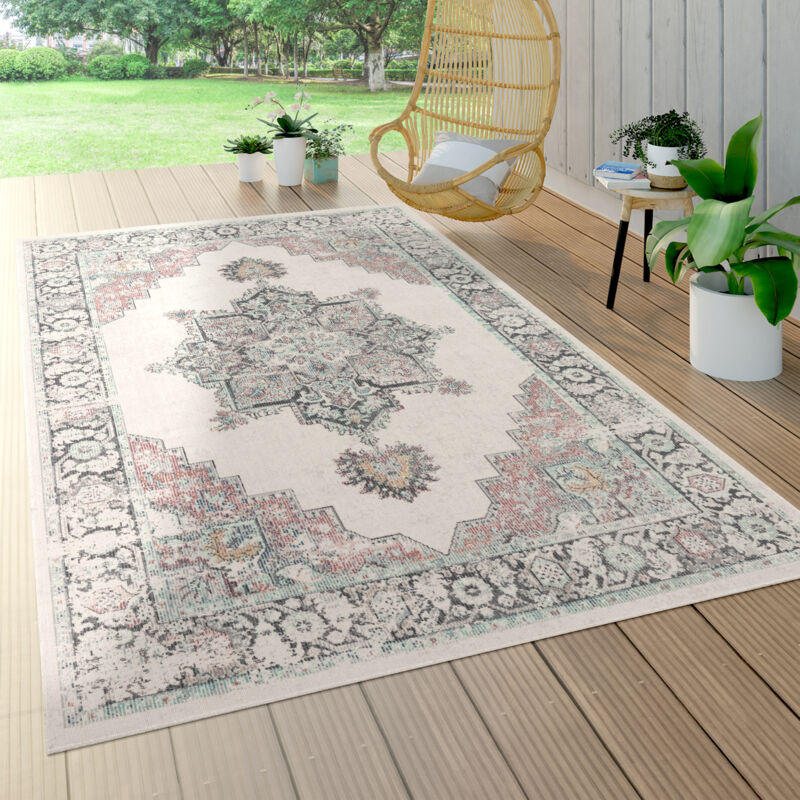 Paco Home - Tapis Intérieur & Extérieur, Poils Ras Pour Balcon Terrasse, Motif Oriental Beige 80x150 cm