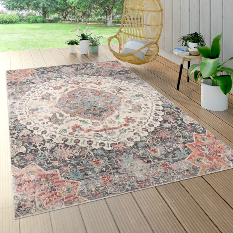 Paco Home - Tapis Intérieur & Extérieur, Poils Ras Pour Balcon Terrasse, Motif Oriental Gris 80x150 cm