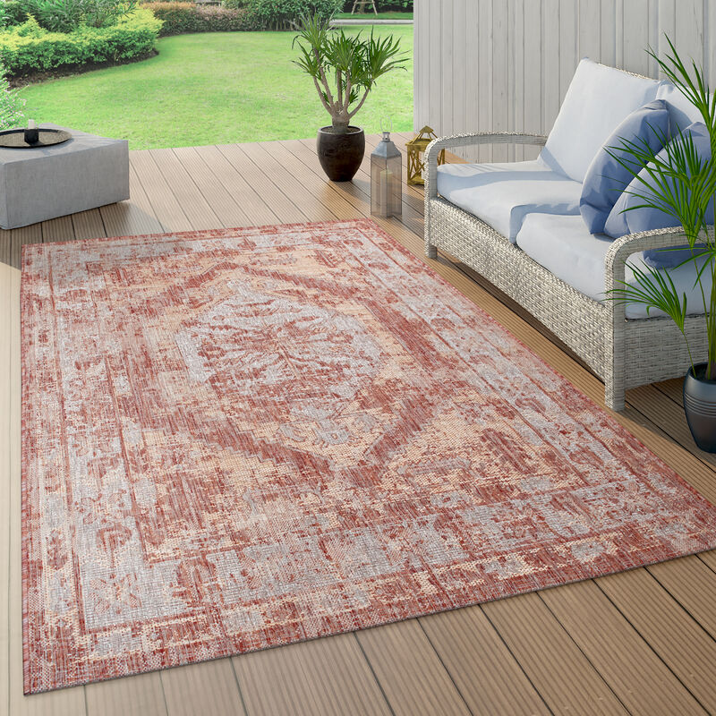 Paco Home - Tapis Intérieur & Extérieur, Pour Balcon Et Terrasse, Avec Motif Losanges, Rouge 160x220 cm