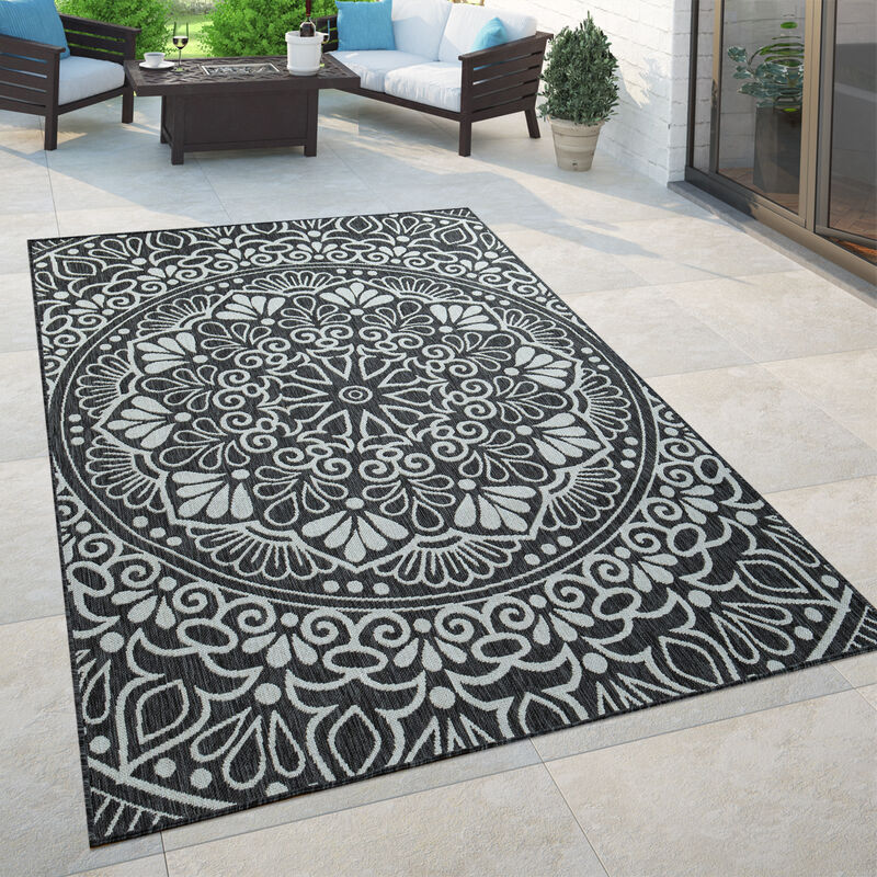 Paco Home - Tapis Intérieur & Extérieur Pour Balcon Et Terrasse Avec Motif Oriental Noir 200x280 cm