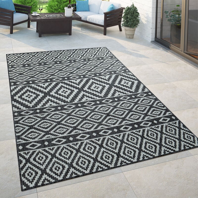 Paco Home - Tapis Intérieur & Extérieur Pour Balcon Et Terrasse Avec Motif Scandinave Noir 120x170 cm