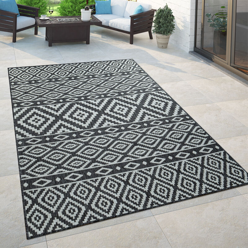 Paco Home - Tapis Intérieur & Extérieur Pour Balcon Et Terrasse Avec Motif Scandinave Noir 80x200 cm