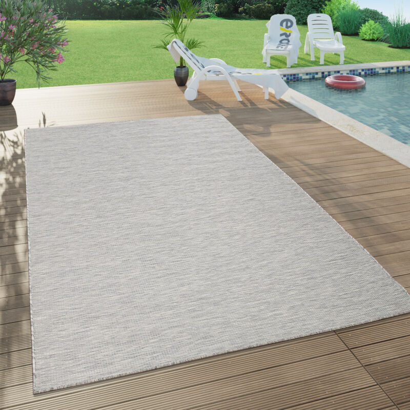 Paco Home - Tapis Interieur Exterieur Pour Salon, Balcon, Terrasse, Tisse a Plat Taupe 160x220 cm