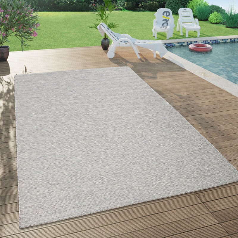 Paco Home - Tapis Interieur Exterieur Pour Salon, Balcon, Terrasse, Tisse a Plat Taupe 140x200 cm