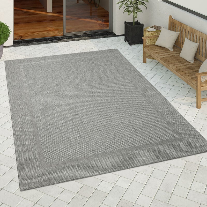paco home - tapis intérieur extérieur tapis cuisine design monochrome sisal bordure gris 120x170 cm