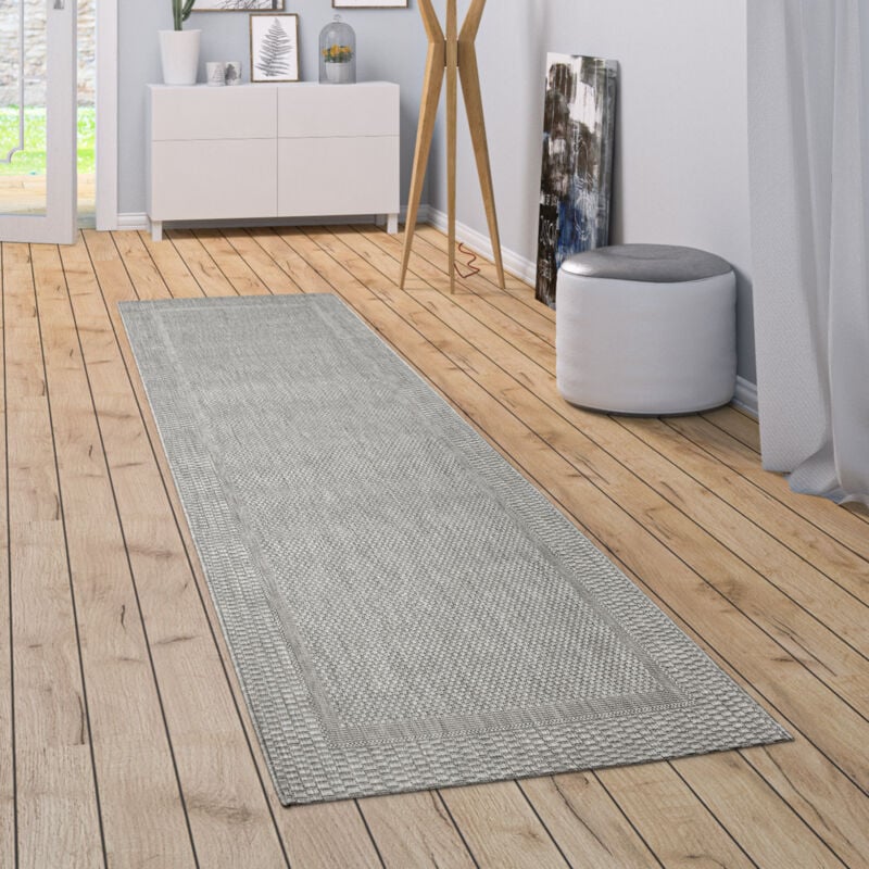 Paco Home - Tapis Intérieur Extérieur Tapis Cuisine Design Monochrome Sisal Bordure Gris 80x150 cm