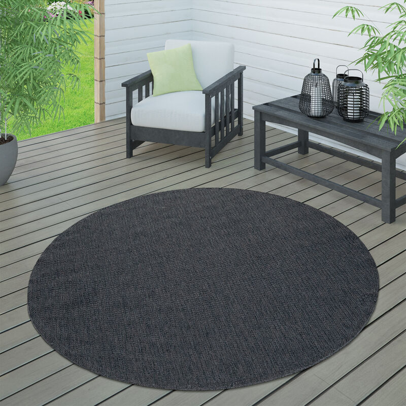 Paco Home Tapis Intérieur & Extérieur Terrasse Et Balcon Monochrome Structuré Bleu Marine, 200 cm rond