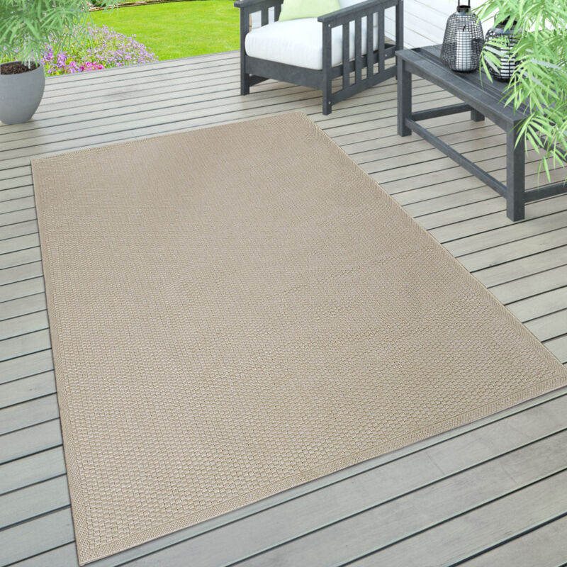 Paco Home - Tapis Intérieur & Extérieur Terrasse Et Balcon Monochrome Structuré 160x220 cm, Beige
