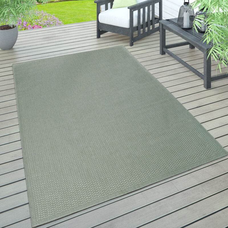 Paco Home - Tapis Intérieur & Extérieur Terrasse Et Balcon Monochrome Structuré 80x150 cm, Vert