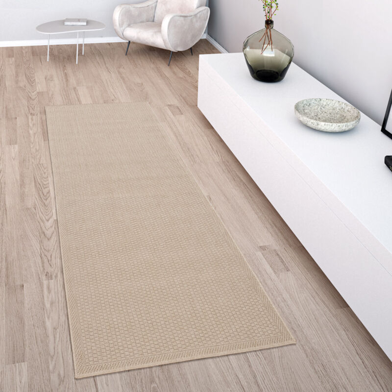 Paco Home - Tapis Intérieur & Extérieur Terrasse Et Balcon Monochrome Structuré 140x200 cm, Beige