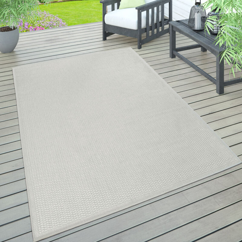 Paco Home Tapis Intérieur & Extérieur Terrasse Et Balcon Monochrome Structuré 60x100 cm, Ivoire