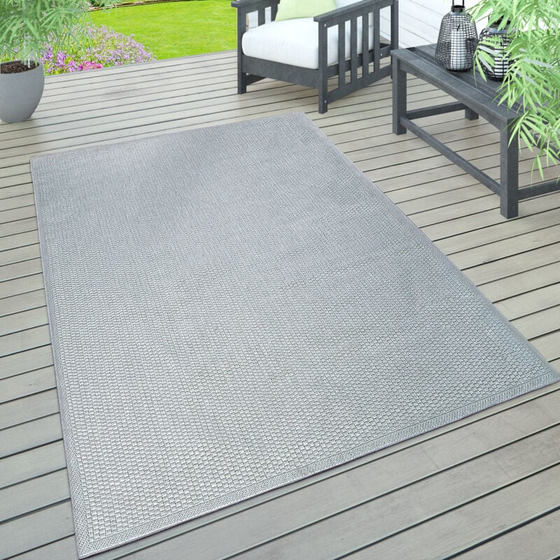 Paco Home - Tapis Intérieur & Extérieur Terrasse Et Balcon Monochrome Structuré Gris, 200x350 cm