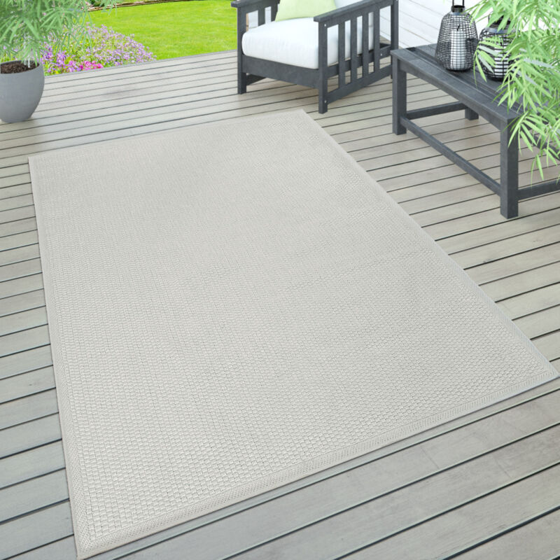 Paco Home - Tapis Intérieur & Extérieur Terrasse Et Balcon Monochrome Structuré 200x350 cm, Ivoire